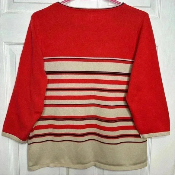 Tanjay Pullover Sweater Stripes Orange / Cream / Black Size  Large - Picture 11 of 16